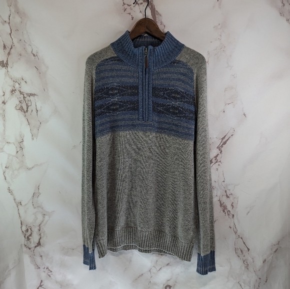 Carbon 2 Cobalt Sweater Mens Large Gray Blue Quarter Zip Merino Wool Blend - Picture 9 of 10
